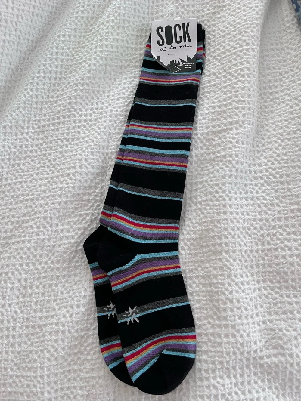 Sock It To Me Women’s Black Striped Knee Socks with Multi-Color Accents
